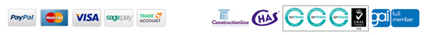 Secure payment options including Paypal, credit card and trade account