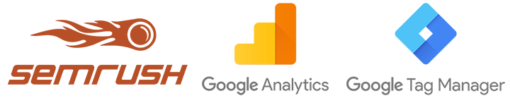 semrush logo and google analytics and tag manager